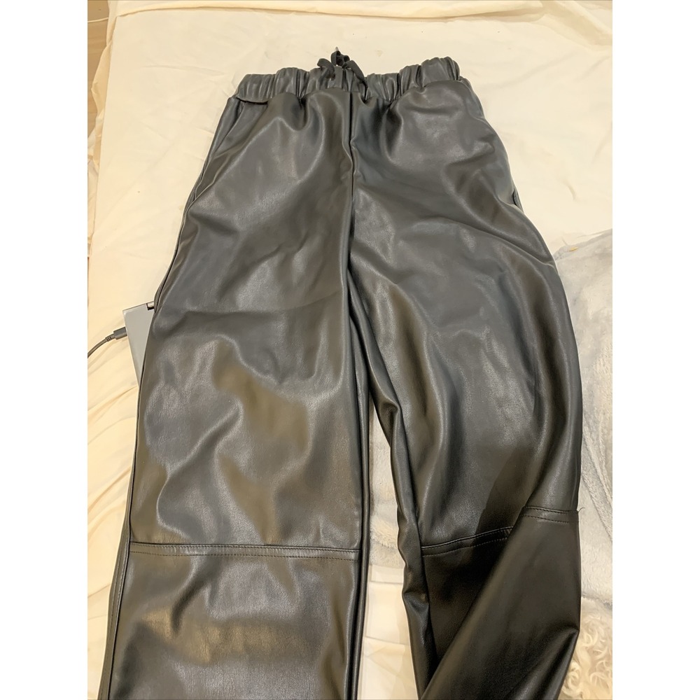 RD Style Faux Leather Brown Drawstring Wide Leg Pants Size M - Picture 3 of 4